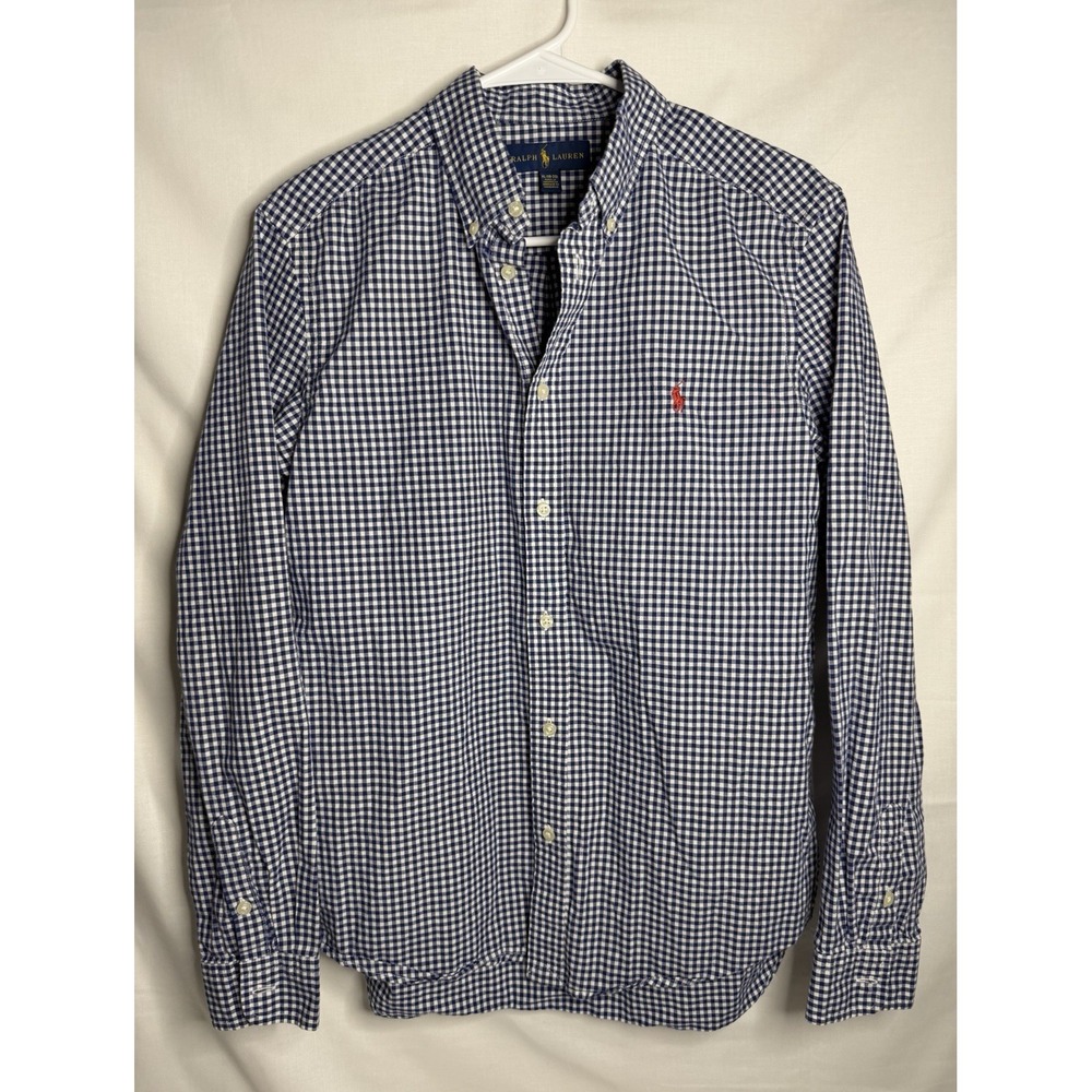 Ralph Lauren Youth XL Blue/White Check Woven Button-Down Long Sleeve Shirt